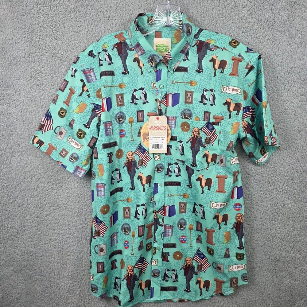 RSVLTS X Parks And Recreation NBC Leslie Knope AOP Button Down USA Men’s Size L